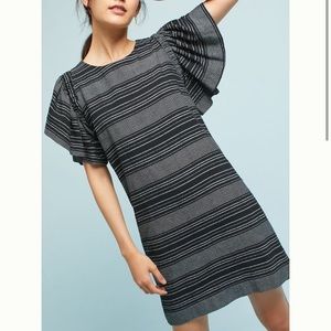Anthropologie Moon River Denmark Striped Tunic Dress Ruffle Sleeves M
